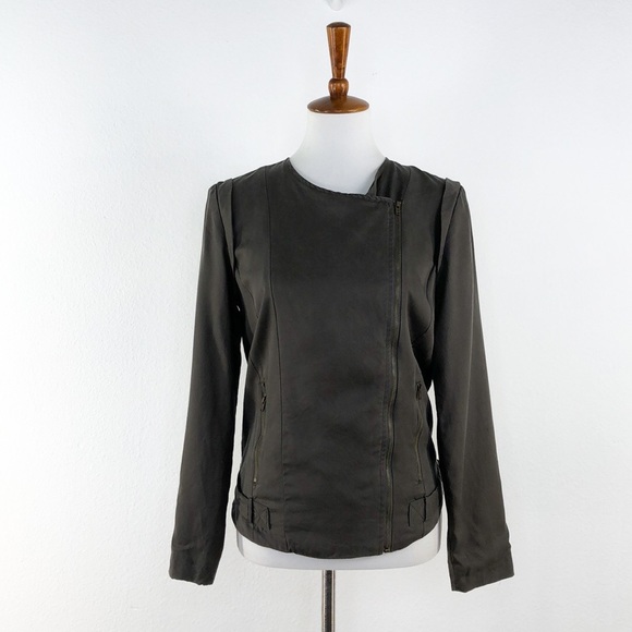 Astr Olive Size Zip Ruffle Shoulder Bomber Jacket - Picture 2 of 9